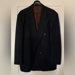 Dark Navy Pure Wool Double-Breasted Blazer